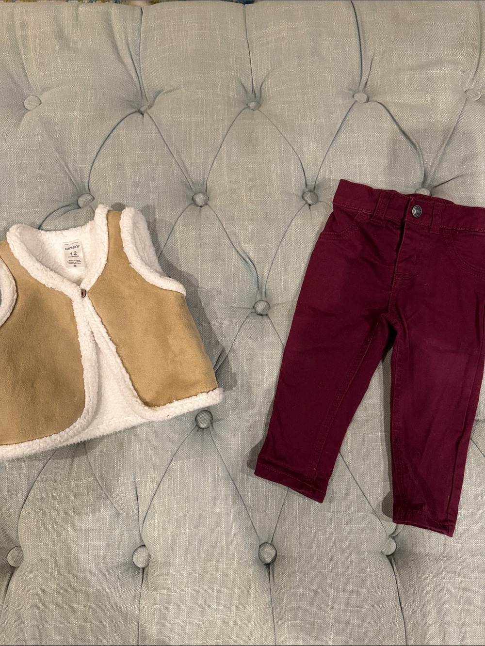 Carter's Tan Sherpa Vest and Burgundy Pants Kids Matching Set